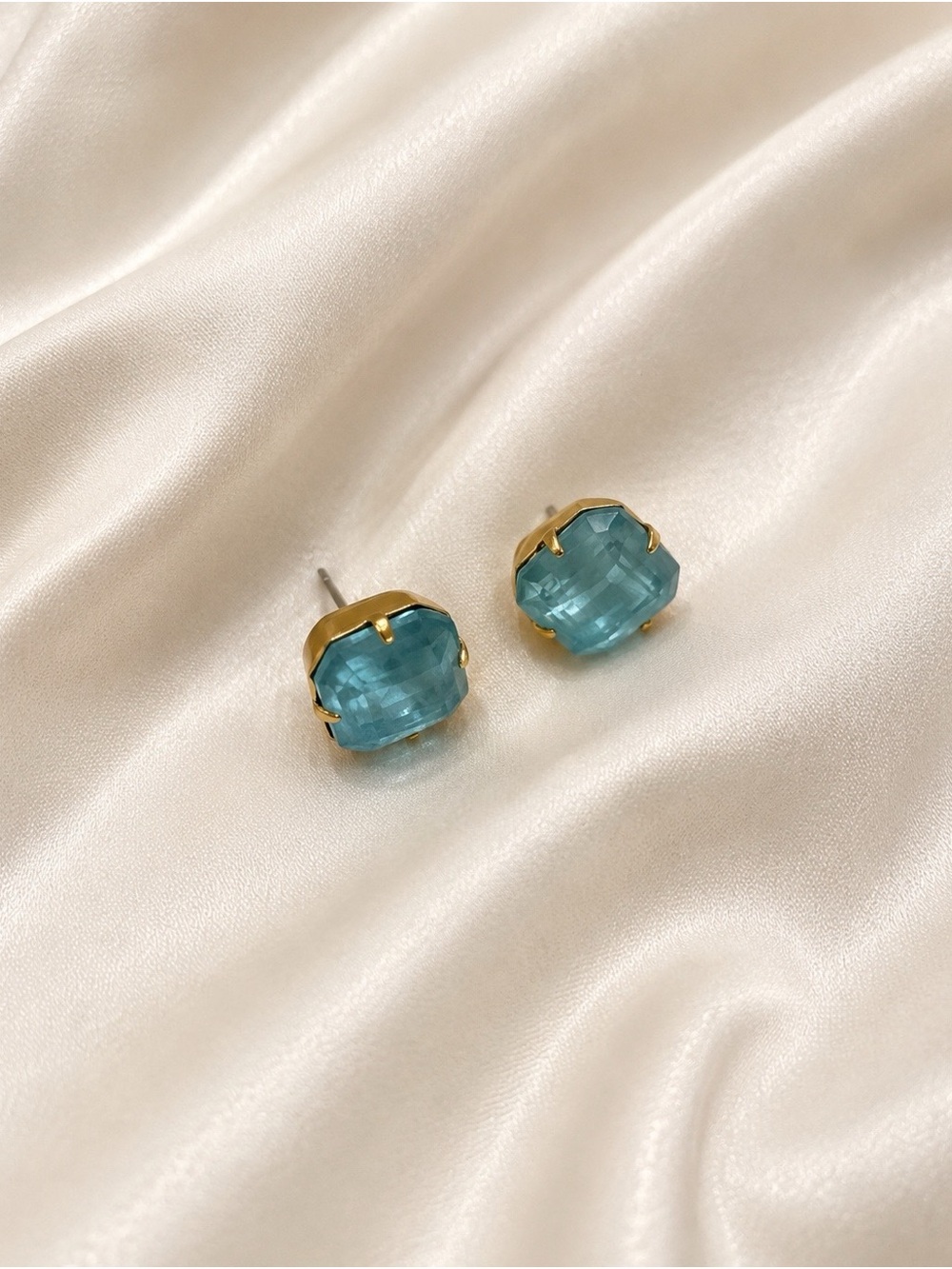 Gold-Set Blue Glass Stud Earrings